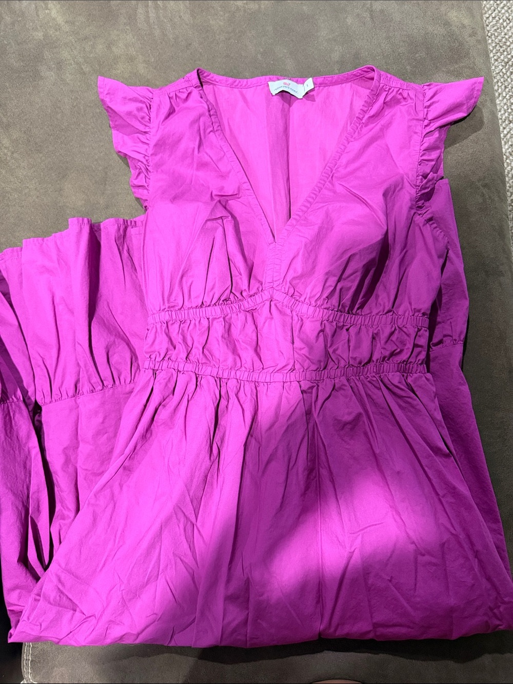 Vineyard Vines Bright Fuchsia V-Neck Ruffle Dress
